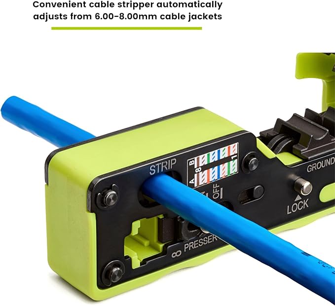 trueCABLE Crimp Tool for Pass Through RJ45 - All-in-One Ethernet Crimper, Cutter, Stripper - Works with Cat5e, Cat6, Cat6A Shielded and Unshielded Connectors
