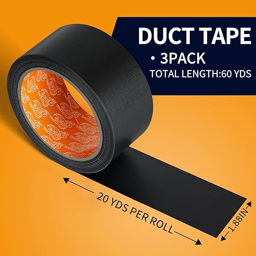 YONGJIN Waterproof Strong Duct Tape - 3 Pack 1.88 Inch x 20 Yards Each All Weather Duct Tape, No Residue, Heat Resistant, Multi-Purpose for Indoor Outdoor Repairs and DIY (Black)