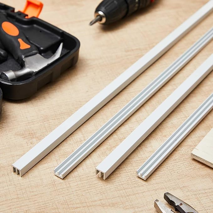 Landical 2 Set 4 Ft Long Metal Sliding Door Track Set for 1/8" Thick Panels Glass Cabinet Door Hardware System Window Sliding Track Quick Easy Installation (Silver)