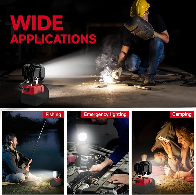 LED Work Light Compatible with Milwaukee 18V Battery, Azocek 40W 6000LM Flashlight, 18V Battery Cordless Work Light 120°Adjustable with Low Voltage Protection for Outdoors and Job Site Lighting