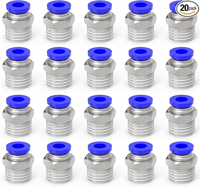 Nickel-plated Iron 3/8"Tube OD x 3/8"NPT 20Packs Quick Release Connectors Straight Thread Push to Connect Tube Fittings