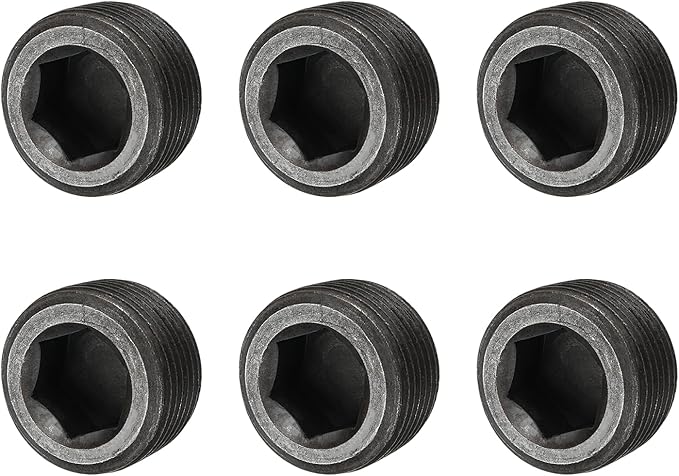 Pipe Plug Carbon Steel Internal Hex Thread Socket Pipe Plug Fitting - Fitting for (Sealing Port - Air Tanks - Water Outlets) 1 Inch NPT Male & 6 Pack
