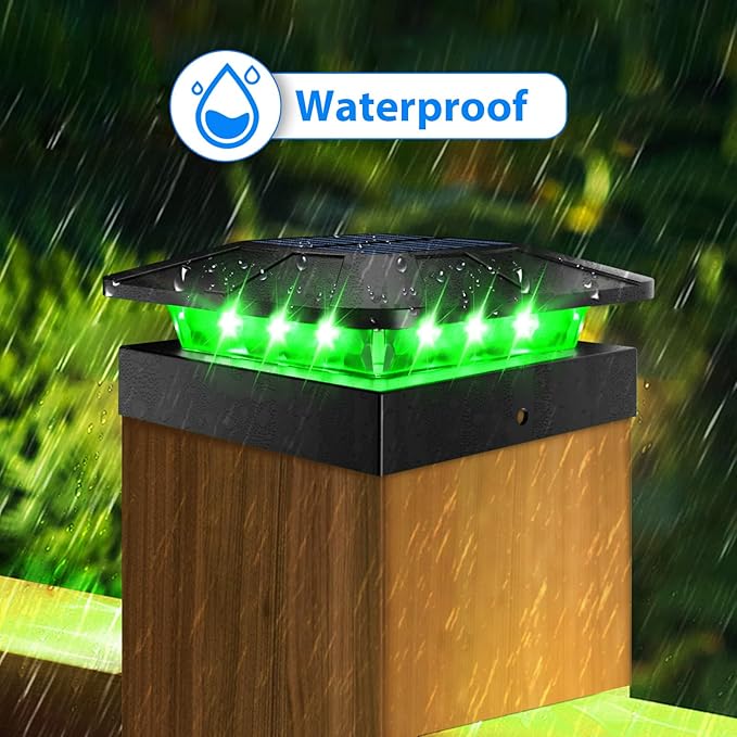 Peasur RGB Color Changing Solar Post Cap Lights Outdoor, 2 Pack 4x4 Solar Powered Fence Light Waterproof for Wood Vinyl Posts, LED Post Top Lighting for Deck Porch Railing Outside