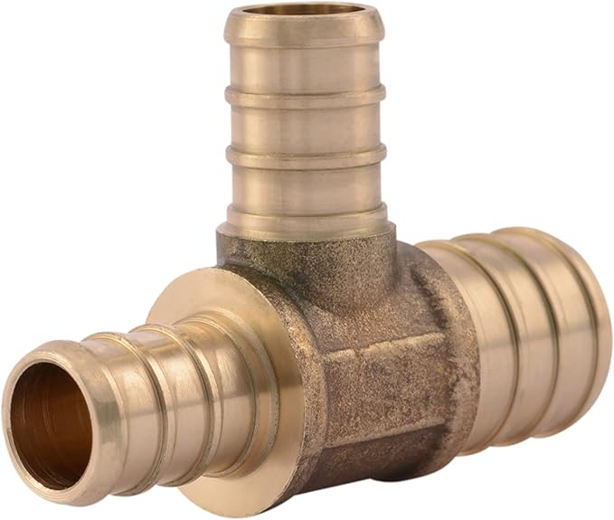 SharkBite 3/4 Inch x 1/2 Inch x 1/2 Inch Crimp Reducing Tee, Brass Plumbing Fitting, PEX Pipe, PE-RT, UC454LFA