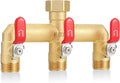 EBH Garden Hose Splitter, 3-Way High Flow Heavy Duty Brass Outdoor Hose Manifold with Long Handles Full Flow Faucet Adapter- 3/4” GHT(RED)