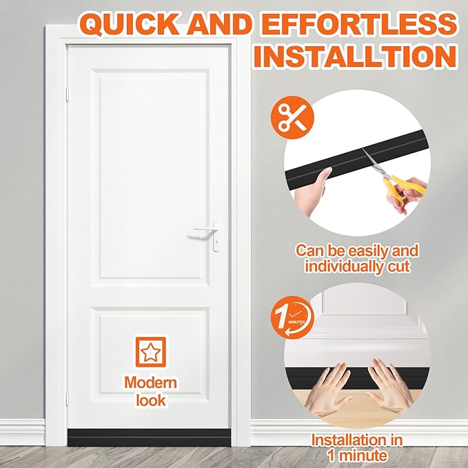 Door Draft Stopper, Door Sweep for Bottom of Door, Weather Stripping Door Seal Gap Filler Bottom Blocker Soundproof Cold Air Insulation Save Energy Installs Quickly and Easily (Black, 78‘’)