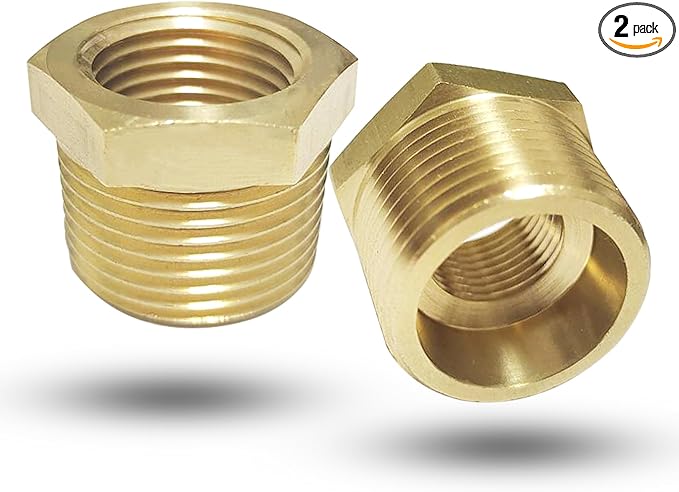 Brass 1/2" NPT Male to 3/8" Female Reducer Bushing, Brass Pipe Hex Bushing NPT Male to Female Pipe Fitting Adapter for Reduce Pipe (1/2”mnpt-3/8”fnpt)