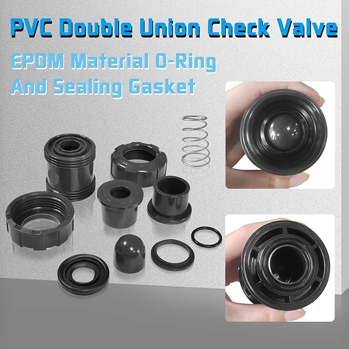 PVC Spring Ture Union Check Valve, 3/4in Slip Swing Utility Water One Way Check Valve, Sch80 Socket Pool Ball Check Valve for Backflow Prevention