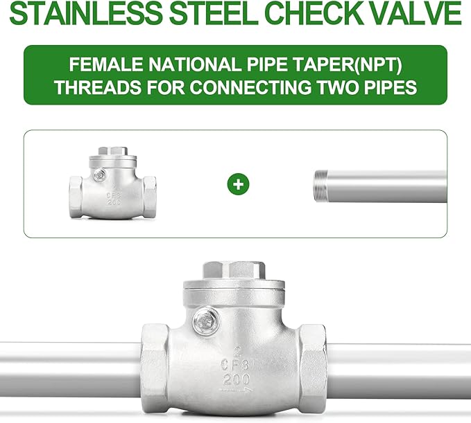 TAISHER 1PCS 304 Stainless Steel 2" NPT Female Swing Check Valve，Backflow Prevention, One Way Check Valve CF8 WOG 1000