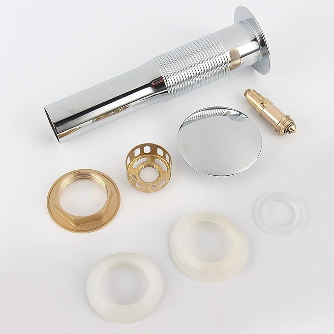 Pop Up Sink Drain with Overflow, Bathroom Faucet Vessel Vanity Sink Drain with Detachable Basket Stopper, Polished Chrome