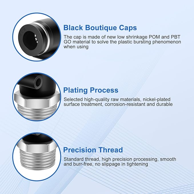 10 Pcs Push to Connect Fittings 5/16 Inch Tube OD x 3/8 Inch NPT Thread Pneumatic Male Elbow Quick Connect Air line fittings