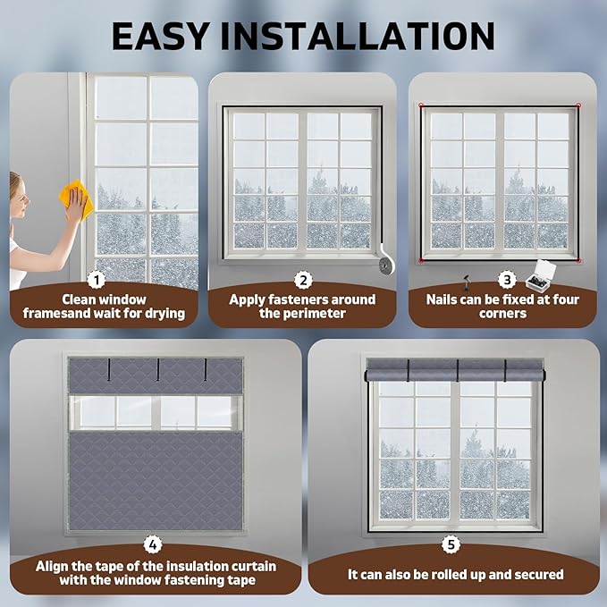 Window Insulation Kit for Winter 75'' x 79'' Visible Thermal Window Insulations Reusable Oxford Cloth Cotton Layer Thermal Window Cover Insulated Window Cover Warm Waterproof Attic Insulation Cover
