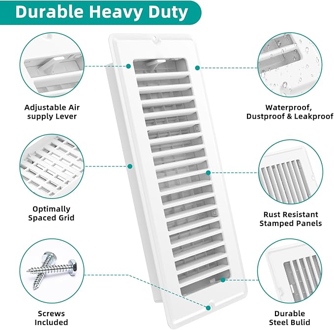 Floor Register 2x14-2 Pack Vent Covers for Home Floor Wall Ceiling with Screw Heavy Duty Steel Walkable Finish Metal Floor Vent Covers Adjustable Airflow HVAC Register Grilles