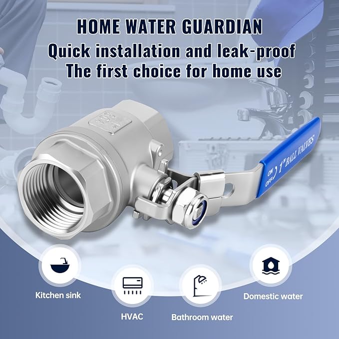 2 Pack 1 inch Ball Valves NPT Female 304 Stainless Steel Full Port Locking Ball Valve Handle, Heavy Duty Shut Off Valve for Home and Industrial (1 Inch)