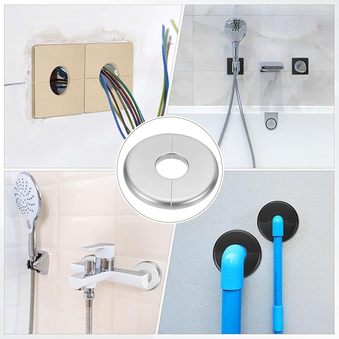 PATIKIL Wall Split Flange 85mm / 3.3" OD, 4 Pcs Round Escutcheon Plate Cover PPR Plumbing Cover Plates with Self-Adhesive Tape for 26.5mm / 1" Dia Water Pipe Faucet, Silver