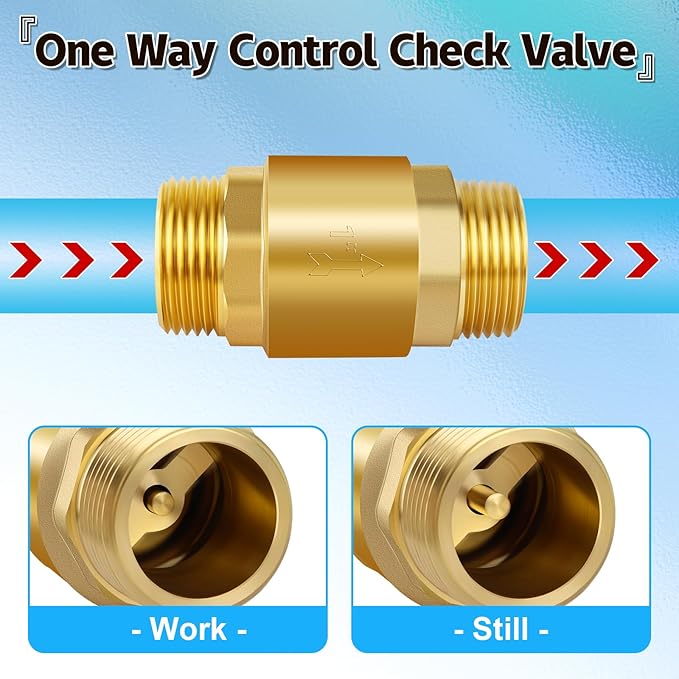 Boltigen 2Pcs 1in NPT Spring Check Valve, Brass Non Return One Way Check Valve, Vertical Inline Water Backflow Preventer for Well, Pump, Tank (1" Male x 1" Male(DN25))