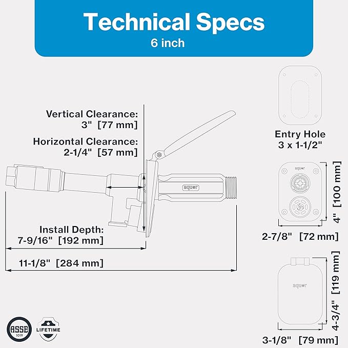 Aquor House Hydrant V2+ Frost Free Outdoor Faucet, Anti Siphon Valve with Quick Connect, Frost Proof Flush Wall Hose Bib, 6 inch Stem, 7-9/16 inch Install Depth, Slate Gray