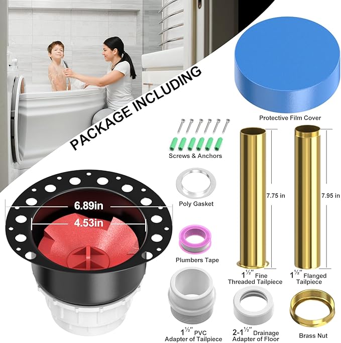 PVC Freestanding Tub Drain Rough-in Kit, Bathtub Drian Kit with PVC Plastic Adapter and Brass Tail Pipes, Compatible with Freestanding Bathtubs, Floor Mounted Bathtubs and Island Bathtubs