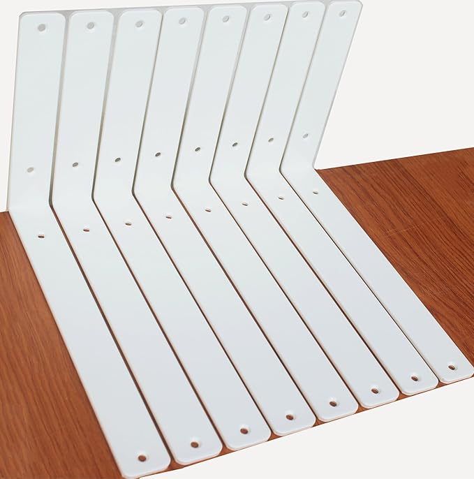 8 Pack - L 12" x H 8" x W1.5, 5mm Thick White L Shelf Bracket, Iron Shelf Brackets, Metal Shelf Brackets, Floating Shelf, Shelf Supports with Screws