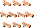 10-Pack GUOFIS Copper Press Tee,3/4" x 3/4"x 1/2" Tee Fittings for Copper Tube Connection with Stop(PRESS018)