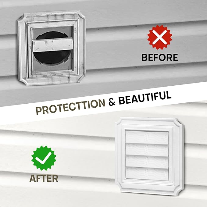 4-Pack Dryer Vent Cover Replacement with Enhanced Rippled Design - Premium Plastic Polymer Dryer Exhaust Vent Cover Replacements, Weather Resistant Exterior Dryer Vent Flap Replacement (White)