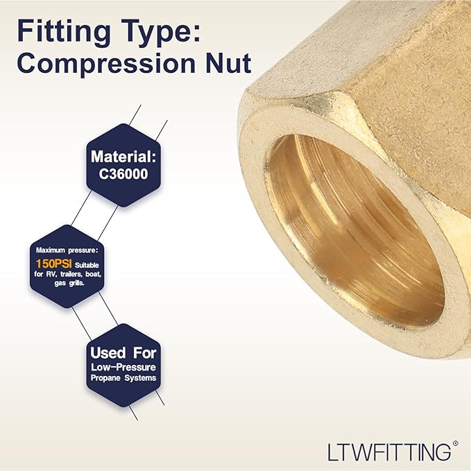 LTWFITTING 5/8-Inch Brass Compression Nut,Brass Compression Fitting(Pack of 25)