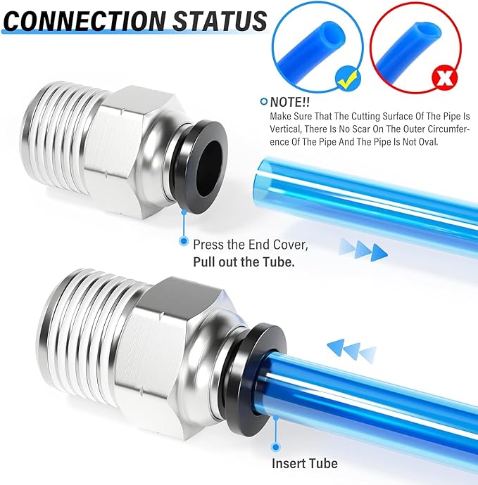 TAILONZ PNEUMATIC Male Straight 1/4 Inch Tube OD x 1/16 Inch NPT Thread Push to Connect Fittings PC-1/4-1/16 (Pack of 2)