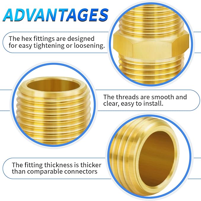 ChillWaves Brass Pipe Fitting, Hex Nipple 1" NPT Male x 1" NPT Male Thread Adapter(6-PACK)