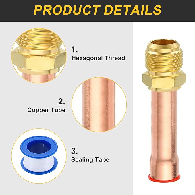 uxcell 2Pcs Brass Pipe Fitting, 3/4 SAE Male Thread x 3/4" OD Flare Connector with Copper Tube for HVAC System Air Conditioner Refrigeration