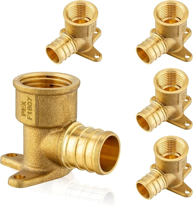 (5-Pack) PEX Fittings, Pex 3/4"x1/2" Female Threaded NPT Drop Ear Elbow Adapter, Brass Crimp Fittings, for PEX Tubing Pipe Plumbing, ASTM F1807