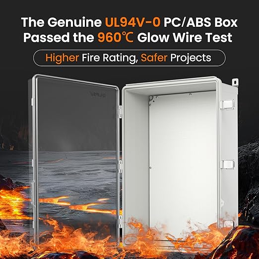 QILIPSU UL94-V0 Outdoor Electrical Box 24.2"x16.4"x9.1" Waterproof Junction Box Weatherproof PC/ABS Alloy Plastic IP66 Project Electric Enclosure Clear Hinged Door