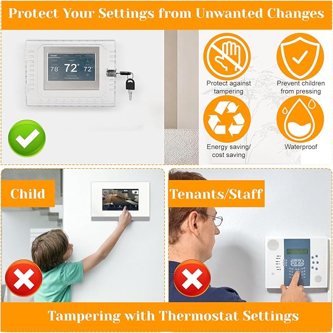 3 Pack Large Thermostat Lock Box Cover with Key – Clear, Durable PC Material – Universal Fit for Thermostats up to 4.8"H x 6.2"W, Tamper-Proof & Energy-Saving Solution