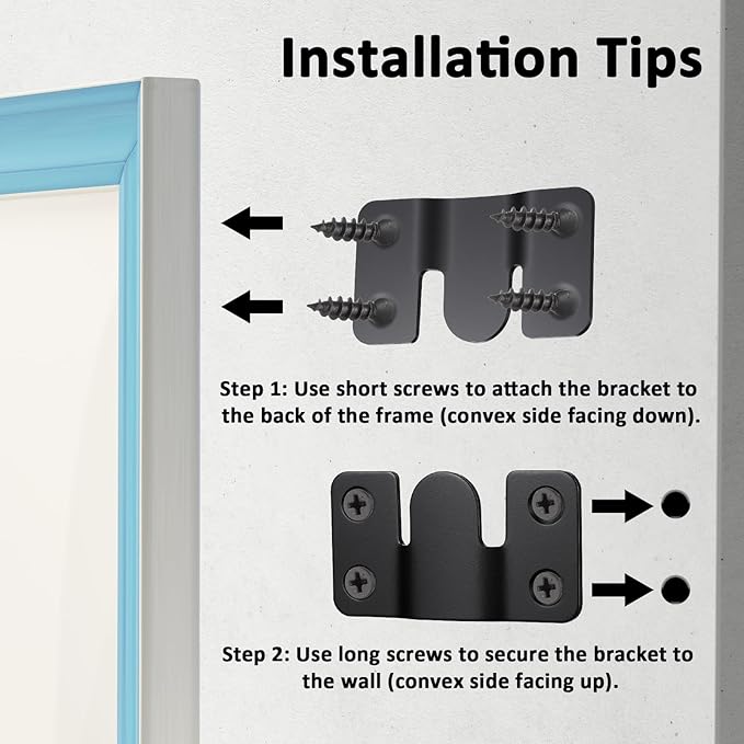 4 Pairs Flush Mount Bracket with Screws Stainless Steel Heavy Duty Photo Frame Hook Furniture Connector Art Gallery Wall Mount Hardware for Hanging Large Picture Display (Silver, Black)