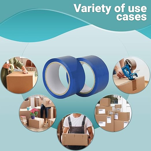 APQ 36 Rolls of Carton Blue Sealing Tape 2” x 55 Yards. Thickness 2 Mil. 50 Mic Polypropylene Pressure Sensitive Tape for Packing, Shipping, Moving Boxes. Acrylic Adhesive. No Weathering, Yellowing.