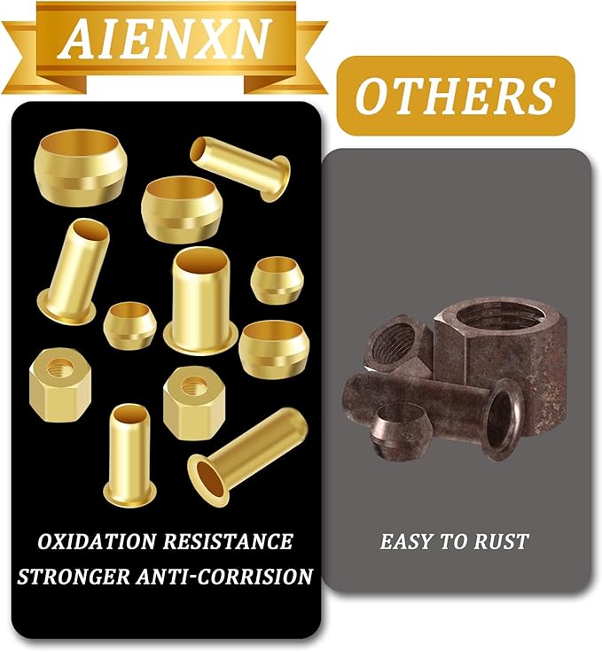 152PCS 4 Sizes Brass Compression Fittings Assortment kit- 1/2", 3/8", 5/16", 1/4" Insert, Sleeve Ferrule, Nut for Connecting air, Fuel, Water, Oil and inert Gases Lines