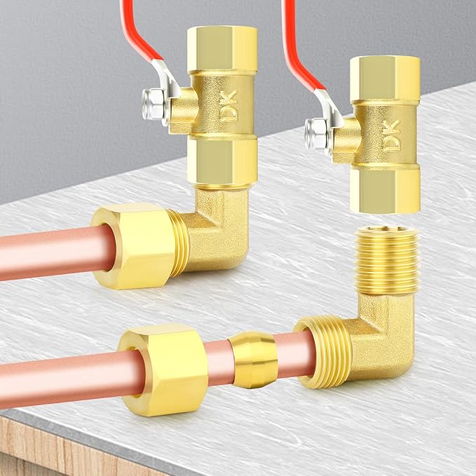 GASHER 10PCS Brass 90 Degree Elbow Compression Tube Pipe Fitting Connector, 3/8" Tube OD x 1/4" NPT Male Connector