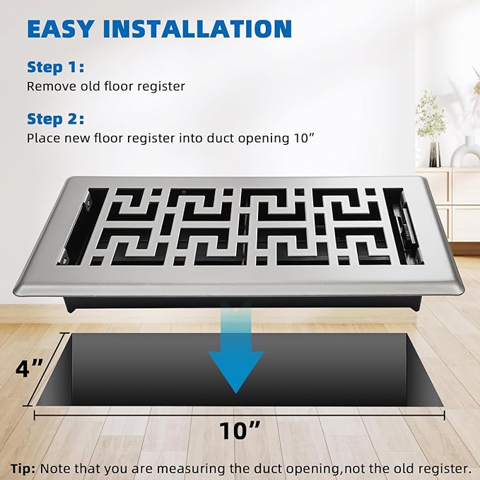 Floor Register 4x10 Inches - 3 Pack Heavy Duty Walkable Steel Floor Vents Easy Adjust Air Supply Lever Decorative Floor Vent Covers for Home Floor/Room/Sidewalk