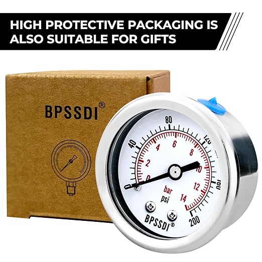 0-200 Psi Low Pressure Gauge, 2" Dial Size, 1/4 NPT Back Mount, Stainless Steel Case for Water Pressure Gauge Test for Water Pipe, HVAC(with Tape)