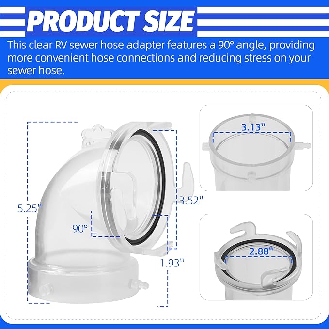 90° Clearview RV Sewer Hose Adapter with 3" Bay Lug - Durable, Leak-Proof Connection