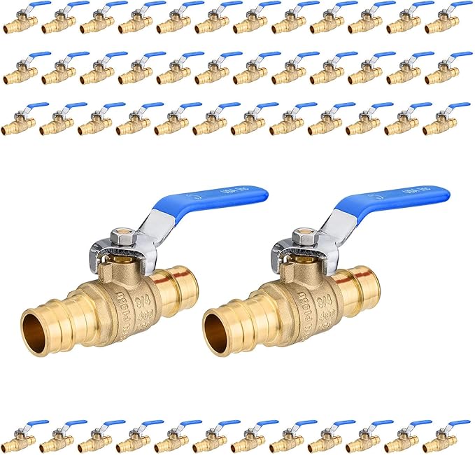 50-Pack Foskan 3/4" Brass PEX-A Ball Valve with Blue Handle, Quarter Turn Full Port Valve for PEX-A Pipe Connection
