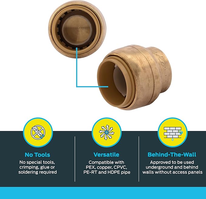 SharkBite 3/4 Inch Push Cap, Pack of 4, Push to Connect Brass Plumbing Fitting, PEX Pipe, Copper, CPVC, PE-RT, HDPE, U518LFA4