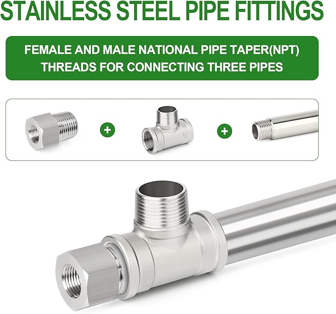 TAISHER 2PCS 304 Stainless Steel Tee Pipe Fittings, 1" NPT Female x 1" NPT Male x 1" NPT Female Pipe Fittings, Male Branch Tee