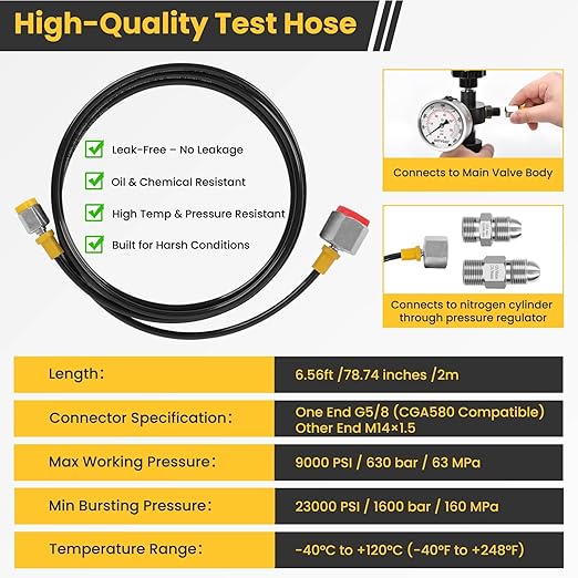 Hydraulic Nitrogen Accumulator Charging Kit, Nitrogen Fill Kit, Pressure Test System, Gas Charge Tools with 7 Adapters, 3 Gauges, 1 Gas Hose and G5/8 Male to CGA580 Male Adapter