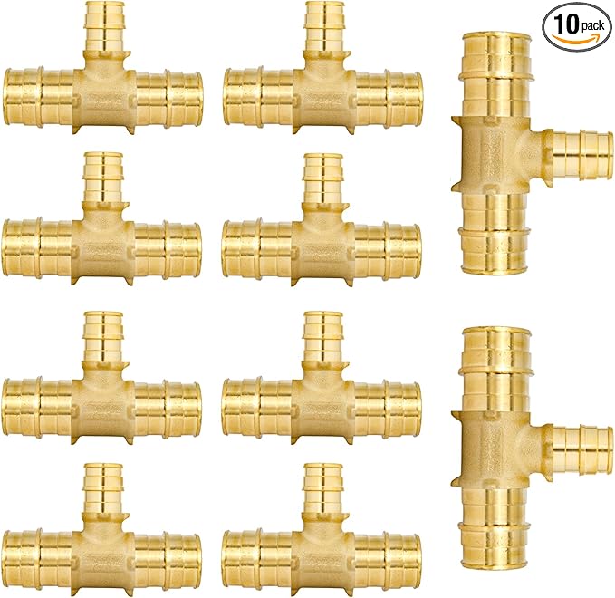 (Pack of 10) WDAISY Pex A Full Flow Expansion Brass Fittings 3/4"x 3/4"x 1/2" Reducing Tee ONLY For Pex-A Tubing Connection, ASTM F1960,(PEX1960120)