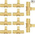 (Pack of 10) WDAISY Pex A Full Flow Expansion Brass Fittings 3/4"x 3/4"x 1/2" Reducing Tee ONLY For Pex-A Tubing Connection, ASTM F1960,(PEX1960120)