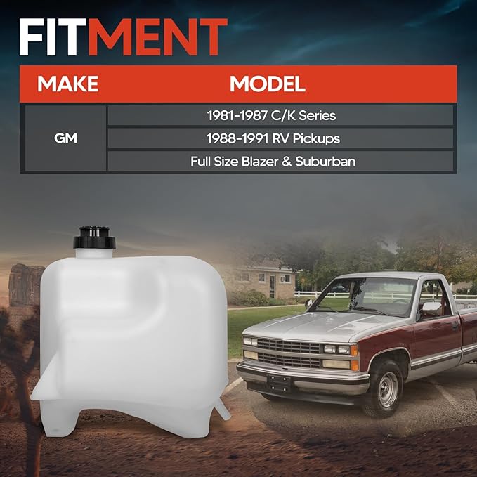 HD8187 Engine Coolant Overflow Recovery Expansion Tank with Cap & Hose Fit for Chevrolet & GMC & GM Vehicles - 1981-1987 CK Series, 1988-1991 RV Pickups, Blazer, Suburban, Full Size Truck