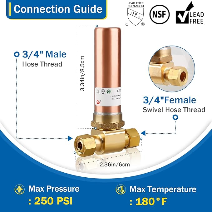 Water Hammer Arrestor 3/8" OD Comp x 3/8" FEM Comp Tee, Copper Hammer Arrestor, Applicable for Faucet, Dishwasher and Water Dispenser(Pack of 4)