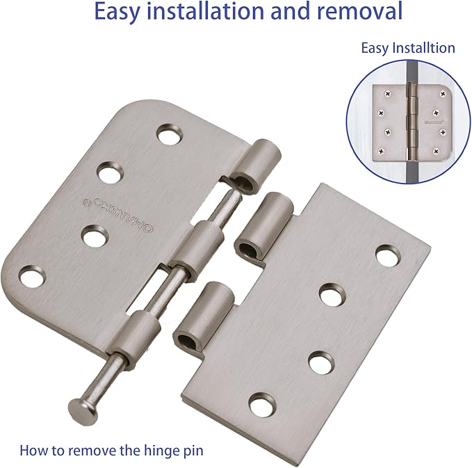 4 x 4 Inch Nickel Door Hinges, 18 Pack Satin Nickel Hinges for Interior Doors Heavy Duty Hinges with Square and 5/8" Radius Corner