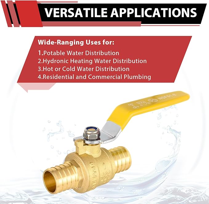 (Pack of 10) EFIELD 1-Inch Pex Crimp Brass Shut-off Ball Valves, Yellow Level, NSF/ANSI 61,(VALVE020-10PCS)