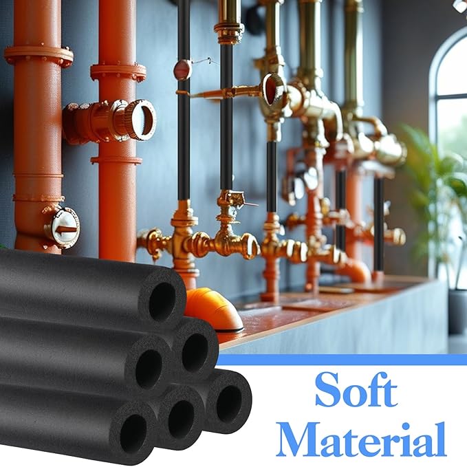 6 Pcs Pipe Insulation Foam Tube Black Pipe Wrap Freeze Protection Heat Preservation Pipe Covers for Tubing Outdoor Water Pipe Freeze Protection (1.3FTx0.86in)